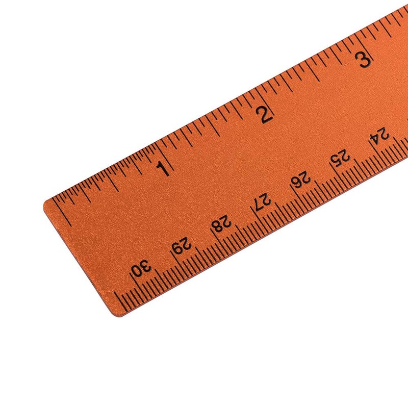 JAM PAPER Strong Aluminum Ruler - 12 Inch - Metal Ruler with Non-Skid Cork Backing - Orange Metallic - Sold Individually - Image 2